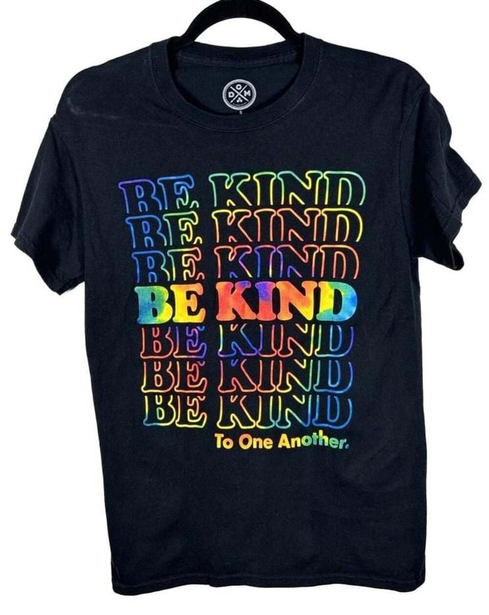 DOM Be Kind To One Another T-Shirt Size S Black Rainbow Graphic